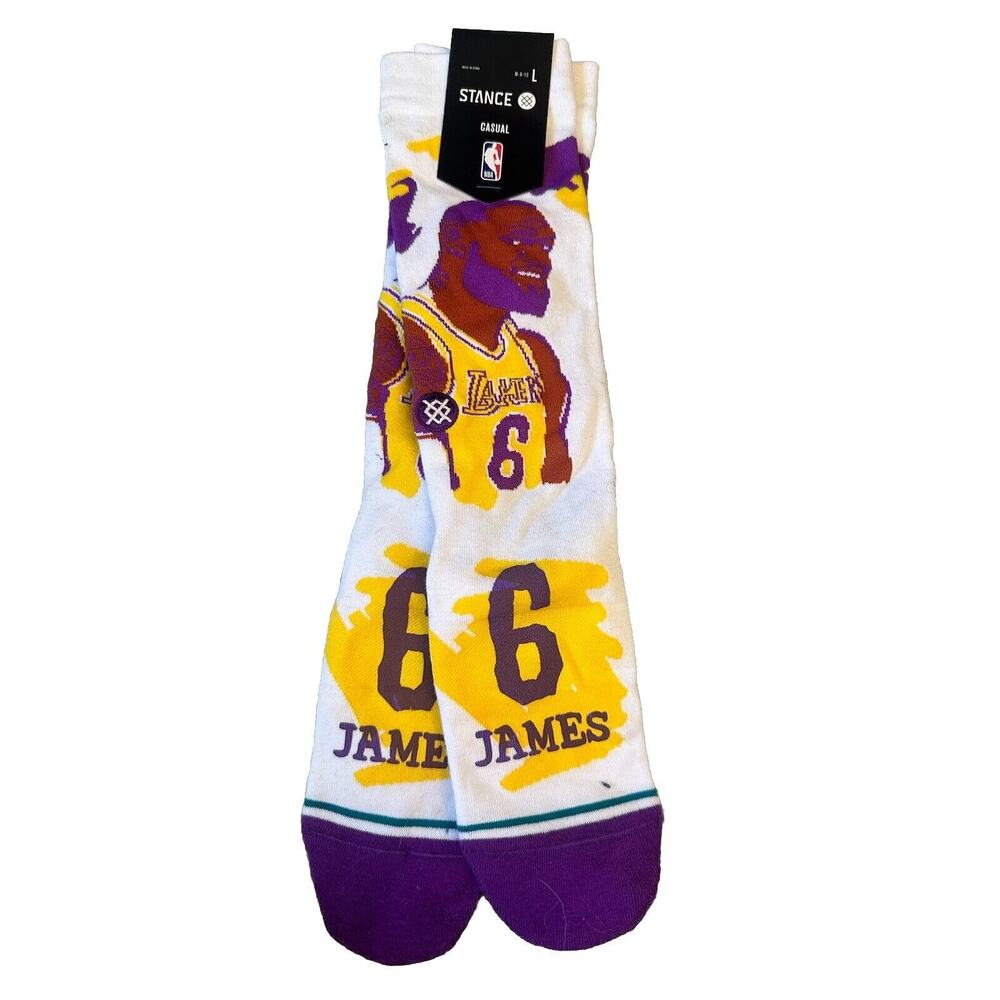 Stance x NBA LA Lakers- Crew Socks Lebron James 1 Pair Mens Size L 9 - 13 White